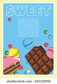 Flyer on the theme of food and sweets on blue background