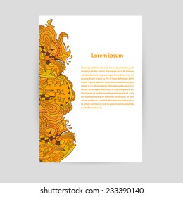 Flyer with orange floral ornament. Vector illustration.