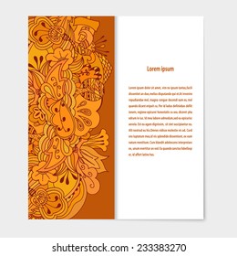 Flyer with orange plant ornament. Vector illustration.