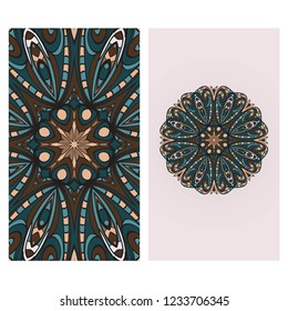 Flyer pages Ornament Illustration Concept with Mandala. Vintage Art Indian, Magazine. Vector Decorative Layout Design.