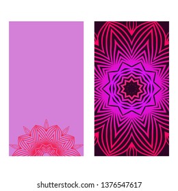 Flyer Pages Ornament Illustration Concept With Mandala. Vintage Art Indian, Magazine. Vector Decorative Layout Design. Purple color.