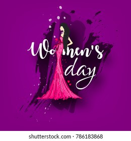 Flyer or Pamphlet with stylish text 8 March Happy International Women's Day celebration.Text card invitation, template.  Lettering typography poster. Banner on textured background