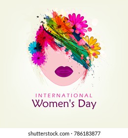 Flyer or Pamphlet with stylish text 8 March Happy International Women's Day celebration.Text card invitation, template.  Lettering typography poster. Banner on textured background