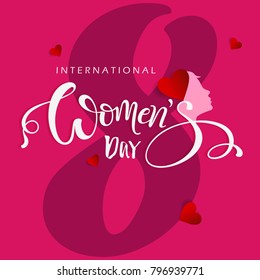Flyer or Pamphlet with stylish text 8 March Happy International Women's Day celebration.Text card invitation, template.  Lettering typography poster. Banner on textured background