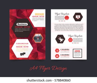Flyer Polygonal Brochure, A4 Document and Vector Background. Corporate Leaflet, Textbook Cover Design. Print Ready Business Pamphlet or Low Poly Booklet Template