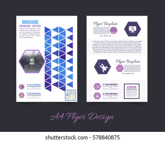 Flyer Polygonal Brochure, A4 Document and Vector Background. Corporate Leaflet, Textbook Cover Design. Print Ready Business Pamphlet or Low Poly Booklet Template