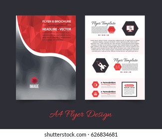 Flyer Polygonal Brochure, A4 Document and Vector Background. Corporate Leaflet, Textbook Cover Design. Print Ready Business Pamphlet or Low Poly Booklet Template