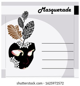 Flyer, postcard or banner, invitation template for masquerade party. 