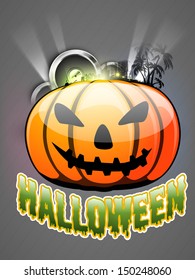 Flyer, poster or banner for Halloween Dance Party on shiny grey background with scary pumpkins. 