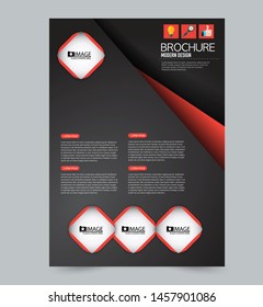 Flyer or poster. Brochure design. Annual report cover template. Vectical a4 layout for advertisement, presentation, bsuiness, education. Black and red color. Vector illustration.