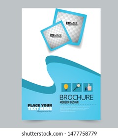 Flyer or poster. Brochure design. Annual report cover template. Vectical a4 layout for advertisement, presentation, bsuiness, education. Blue color. Vector illustration.