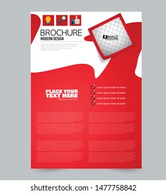 Flyer or poster. Brochure design. Annual report cover template. Vectical a4 layout for advertisement, presentation, bsuiness, education. Red color. Vector illustration.