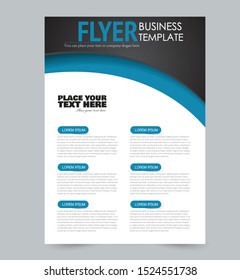 Flyer or poster. Brochure design. Annual report cover template. Vertical a4 layout for advertisement, presentation, business, education. Black and blue color. Vector illustration.