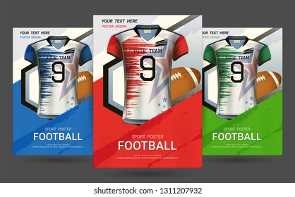 Flyer & Poster Cover design template with Football jersey and t-shirt sport mockup uniform, Editable graphic element in red, blue and green colors. (EPS10 vector fully editable and color change)