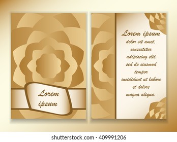 Flyer, poster with mandala in a trendy shade of gold. Template size A4, A5. Ready to Print. Front page and back page.