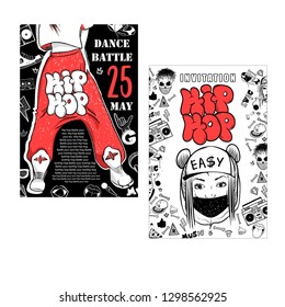 Flyer, poster Rap battle, concert hip-hop music. Vector template design, brochure, cover book, page