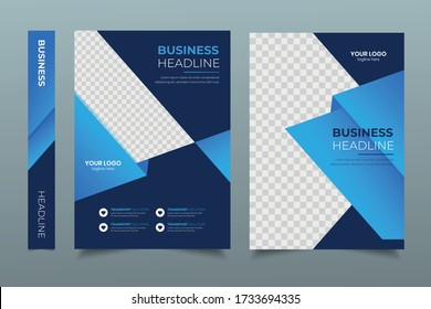 Faltblatt für das Faltblatt, Broschüren für die Buchcover-Broschüre jährlich, Drucklayout 4 mit blauer Vektorgrafik