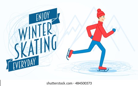 Flyer or poster template with an illustration of a man on ice skates