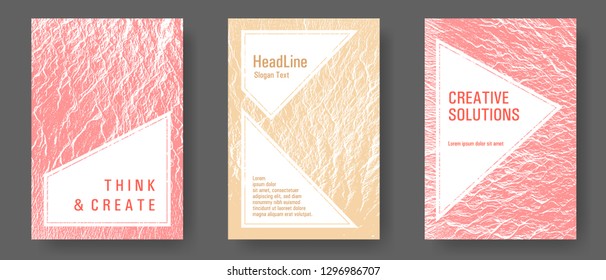 Flyer poster vector graphic design set. Sand and coral colors waves textures. Modern poster, cover or flyer templates. Branding profile cover samples. Buzzing flux ripple movement background.