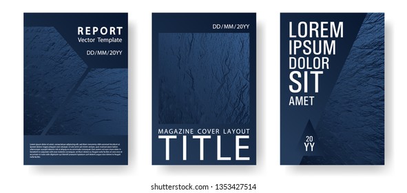 Flyer poster vector graphic design set. Dark blue and black waves texture. Modern poster, cover or flyer templates. Buzzing rippling motion background texture. Research development plan covers.