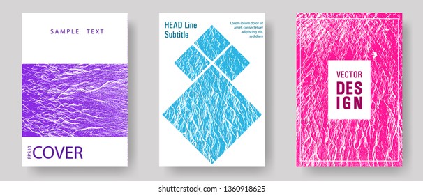 Flyer poster vector graphic design set. Teal pink purple waves texture backdrops. Modern poster, cover or flyer templates. Liquid rippling motion background pattern. Minimal cover page concepts.