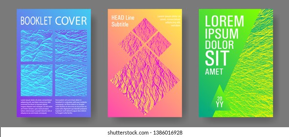 Flyer poster vector graphic design set. Pink blue green rainbow waves textures. Liquid rippling motion background pattern. Modern poster, cover or flyer templates. Branding profile cover samples.