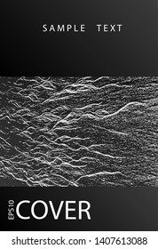 Flyer poster vector graphic design. Black and white monochrome waves texture. Fluid buzzing wavy noise ripple texture. Presentation slides cover page. Modern poster, cover or flyer template.