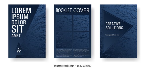 Flyer poster vector graphic design set. Dark blue and black waves texture. Fluid buzzing wavy noise ripple texture. Corporate finance book cover. Modern poster, cover or flyer templates.