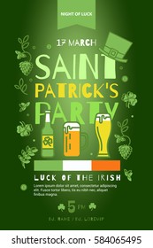 Flyer in the pub on St Patrick's Day. The poster can be used for a party or a concert. Green background style thin line
