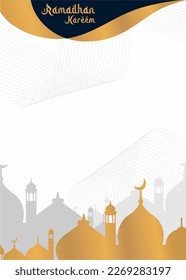 flyer ramadan kareem with mosque and gold color free space in flyer