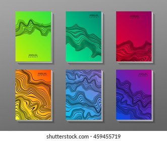Flyer set with abstract waves. Vector template.