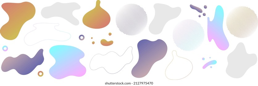 Flyer with set of colored abstract modern graphic elements, colorful stains. Vector illustration. Creative design for posters, flyers, booklets, covers, wallpaper. Horizontal composition.