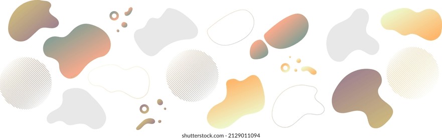 Flyer with set of colored abstract modern graphic elements, colorful stains. Vector illustration. Creative design for posters, flyers, booklets, covers, wallpaper. Horizontal composition.