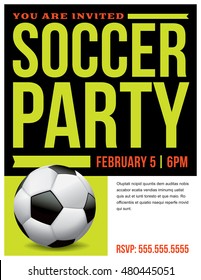 A flyer for a soccer party invitation template. Vector EPS 10 available.