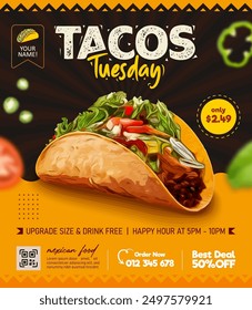 Flyer and social media post template, Mexican food ads banner, Tacos Mexican food banner