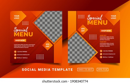 Flyer or social media post themed restaurant food menu template
