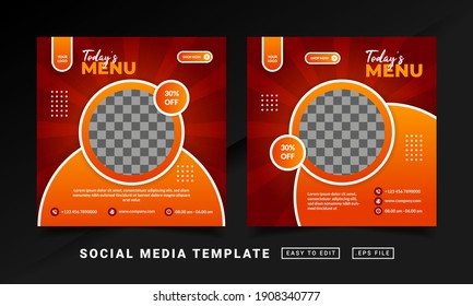 Flyer or social media post themed restaurant food menu template