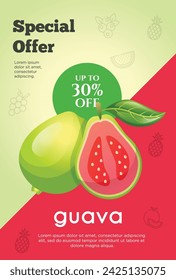 Flyer special offer for guava fruit product. Fruit promotion flyer
