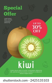 Flyer special offer for kiwi fruit product. Fruit promotion flyer