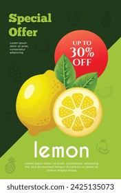 Oferta especial de Flyer para producto de fruta de limón. Prospecto de promoción de fruta