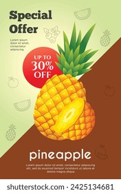 Oferta especial de Flyer para productos de piña. Prospecto de promoción de fruta