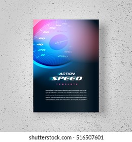 Flyer speed action fast speedometer car, cover design, business brochure size A4 template