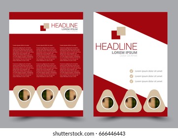 Flyer template a4 size. Business brochure design. Annual report cover. Vector illustration. Red color.