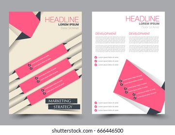 Flyer template a4 size. Business brochure design. Annual report cover. Vector illustration. Pink color.