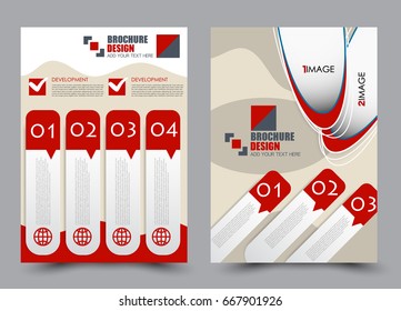 Flyer template a4 size. Business brochure design. Annual report cover. Vector illustration. Red color.
