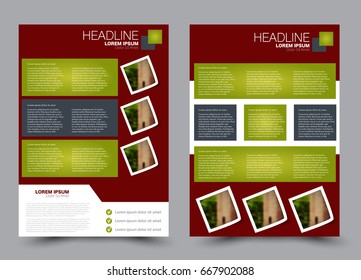 Flyer template a4 size. Business brochure design. Annual report cover. Vector illustration. Red and green color.