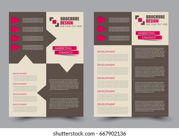 Flyer template a4 size. Business brochure design. Annual report cover. Vector illustration. Pink and brown color.