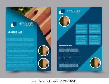 Flyer template a4 size. Business brochure design. Annual report cover. Vector illustration. Blue color.