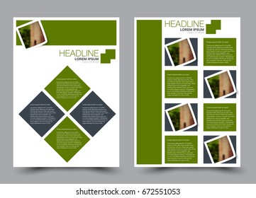 Flyer template a4 size. Business brochure design. Annual report cover. Vector illustration. Green color.