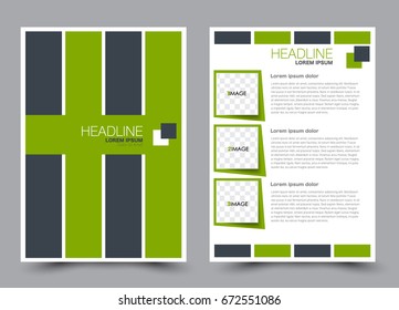 Flyer template a4 size. Business brochure design. Annual report cover. Vector illustration. Black and green color.